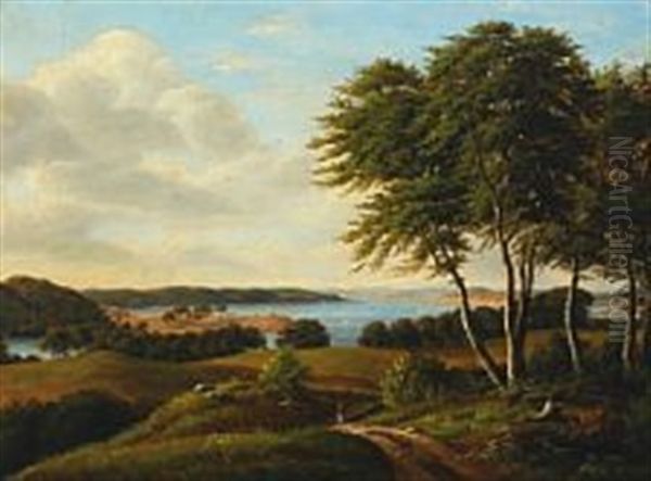 Danish Summerlandscape Oil Painting by Frederik Christian Jacobsen Kiaerskou