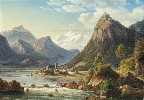 Landscape With Hocheppan Castle, South Tyrol Oil Painting by Frederik Christian Jacobsen Kiaerskou