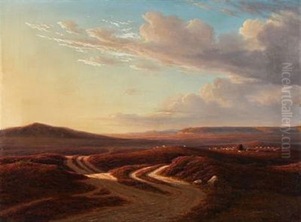 Heathland Oil Painting by Frederik Christian Jacobsen Kiaerskou