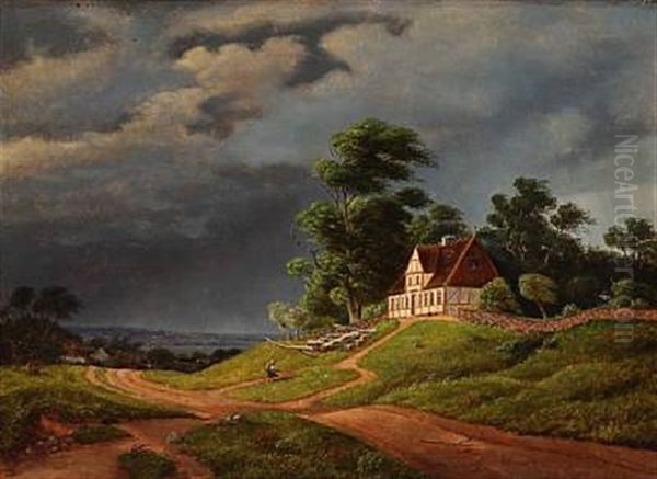 Landscape With A Windy Weather Oil Painting by Frederik Christian Jacobsen Kiaerskou