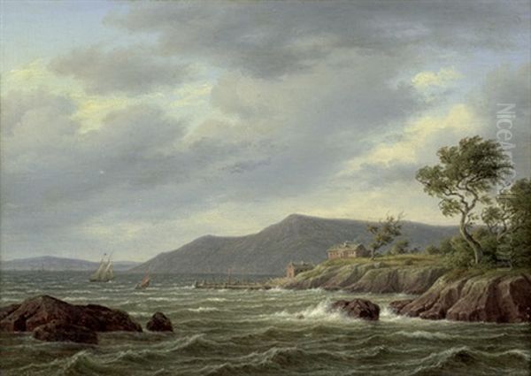 Sturmische Kustenlandschaft Bei Braviken In Schweden Oil Painting by Frederik Christian Jacobsen Kiaerskou