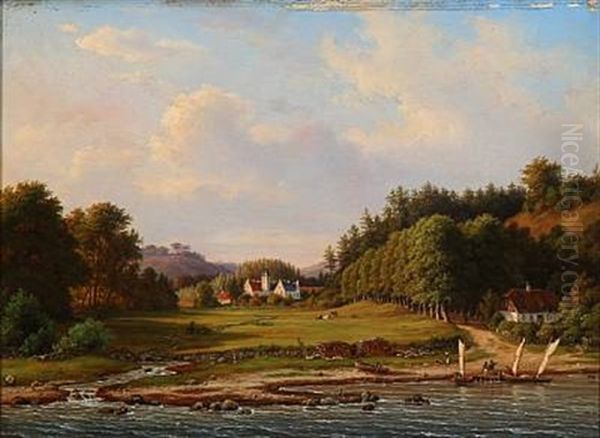 Herregaarden Tirsbaek I Jylland Oil Painting by Frederik Christian Jacobsen Kiaerskou