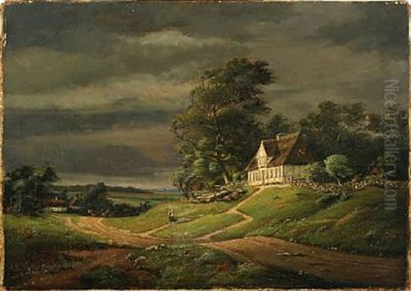 Landskab. Uvejret Traekker Op Oil Painting by Frederik Christian Jacobsen Kiaerskou