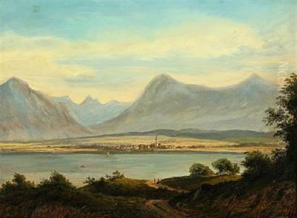 South German Mountainscape Oil Painting by Frederik Christian Jacobsen Kiaerskou