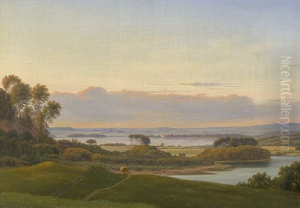 Seenlandschaft Bei Abenddammerung Oil Painting by Frederik Christian Jacobsen Kiaerskou