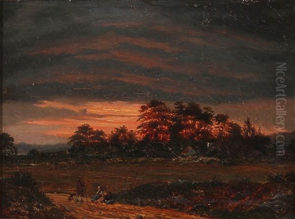 Sildig Sommerdag Ved Solnedgang Oil Painting by Frederik Christian Jacobsen Kiaerskou