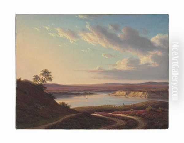 Landscape With Lake Flynder, Denmark Oil Painting by Frederik Christian Jacobsen Kiaerskou