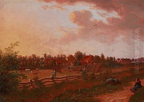 View Of Amager With Councillor L. P. Holmblad's Glue Factory Oil Painting by Frederik Christian Jacobsen Kiaerskou