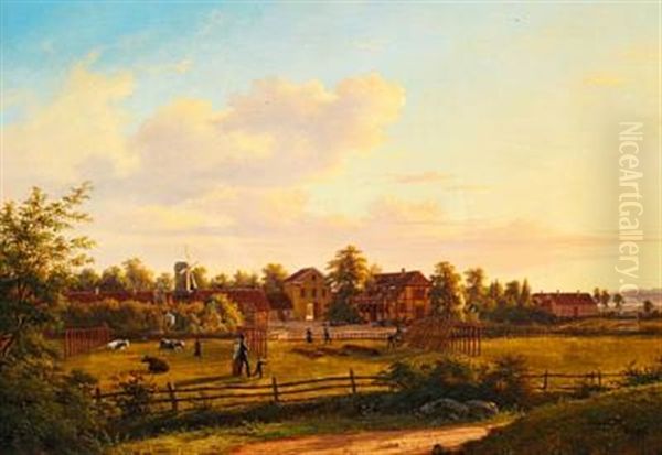 View Of Amager With Councillor L. P. Holmblad's Glue Factory Oil Painting by Frederik Christian Jacobsen Kiaerskou