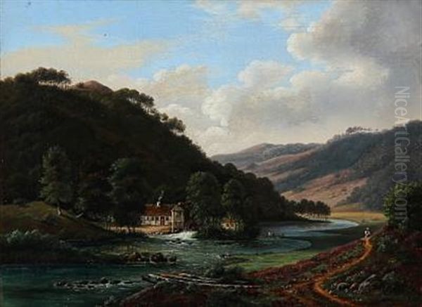 Parti Af Greisdalen Ved Weile (landscape From The Greis Valley Near Vejle, Denmark) Oil Painting by Frederik Christian Jacobsen Kiaerskou