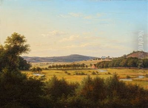 Landscape By A Village Oil Painting by Frederik Christian Jacobsen Kiaerskou