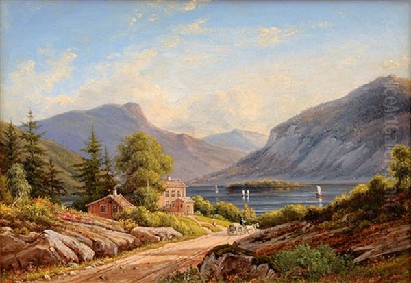 Fjord Landscape Oil Painting by Frederik Christian Jacobsen Kiaerskou