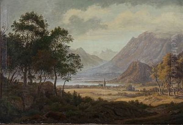 Tyrolean Landscape At Kalterer See In Northern Italy Oil Painting by Frederik Christian Jacobsen Kiaerskou