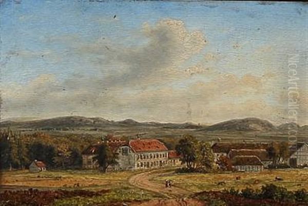 Summer Landscape With A View Of Gunnerupgaard Oil Painting by Frederik Christian Jacobsen Kiaerskou