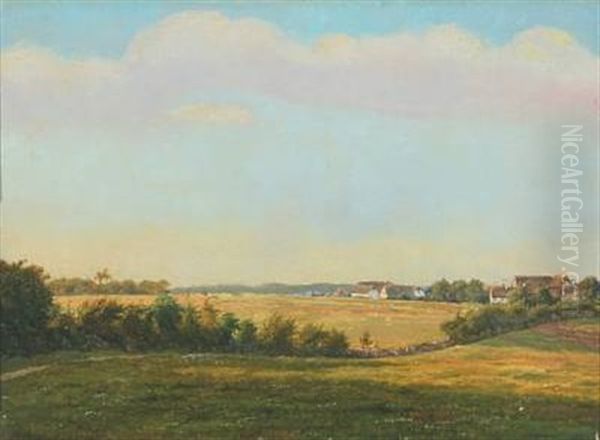 A Danish Summer Landscape Oil Painting by Frederik Christian Jacobsen Kiaerskou