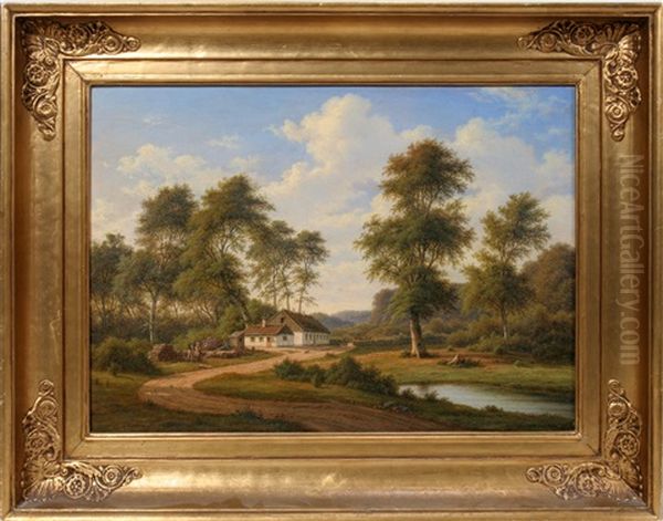 Danish Landscape Oil Painting by Frederik Christian Jacobsen Kiaerskou