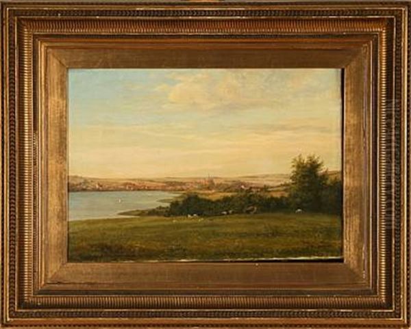 Summer Landscape With A View Of Haderslev, Denmark Oil Painting by Frederik Christian Jacobsen Kiaerskou