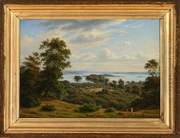 Udsigten Over Horsens Fjord Fra Hoiderne Ved Steensballegaard Oil Painting by Frederik Christian Jacobsen Kiaerskou