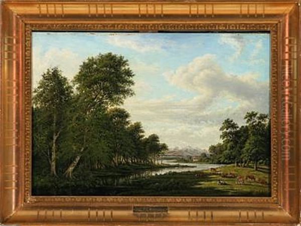 View Over Chiemsee Seen From Seebruck Oil Painting by Frederik Christian Jacobsen Kiaerskou