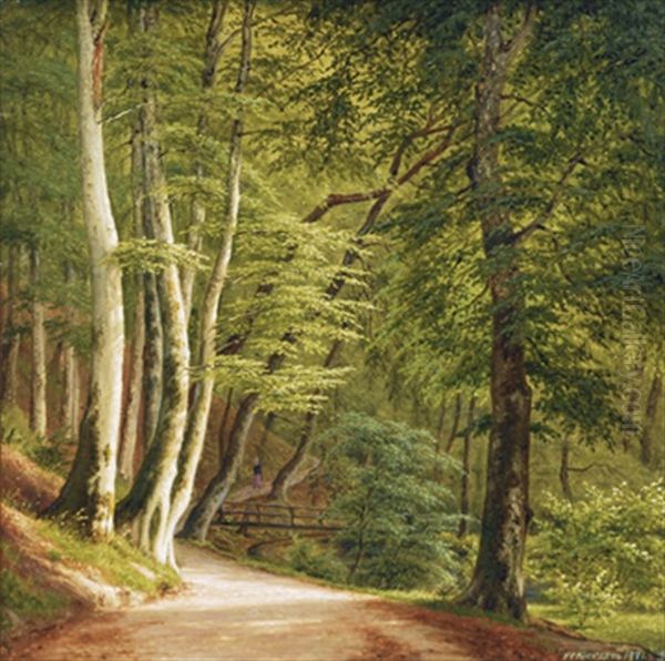 A Walk In The Woods Oil Painting by Frederik Christian Jacobsen Kiaerskou