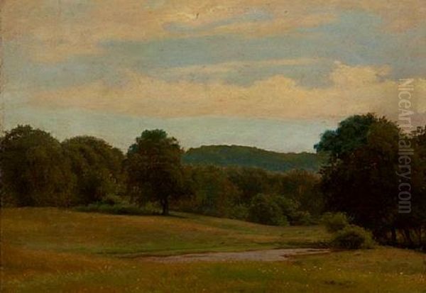 A Landscape With A Stream In The Foreground Oil Painting by Frederik Christian Jacobsen Kiaerskou