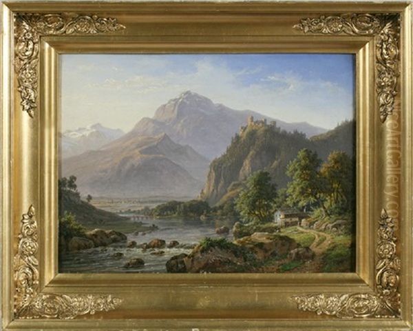 Continental Landscape Oil Painting by Frederik Christian Jacobsen Kiaerskou