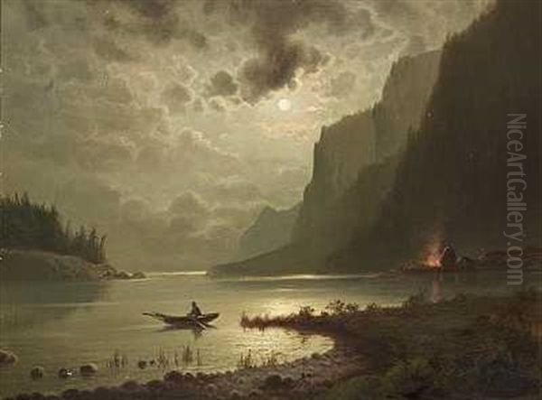 Maneskin Over En Fjord, Skotland Oil Painting by Frederik Christian Jacobsen Kiaerskou