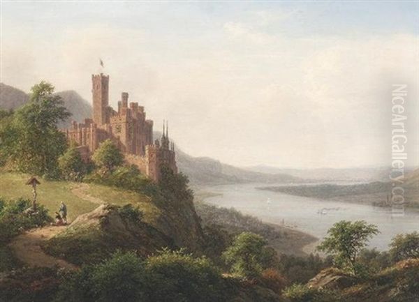 Burg Stolzenfels Oil Painting by Frederik Christian Jacobsen Kiaerskou