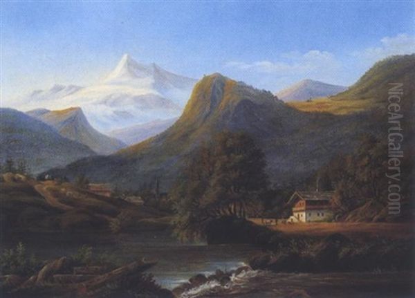 Blick Ins Zillertal Oil Painting by Frederik Christian Jacobsen Kiaerskou