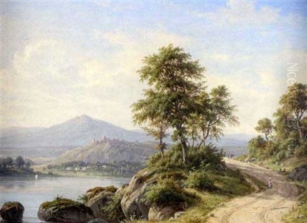 Blick In Eine Weite Landschaft Mit Einem See Im Vordergrund Oil Painting by Frederik Christian Jacobsen Kiaerskou