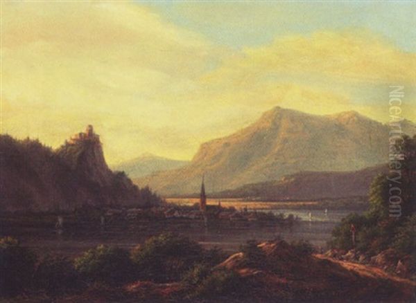 Landskab Med En Bjergso, Sydtyrol Oil Painting by Frederik Christian Jacobsen Kiaerskou