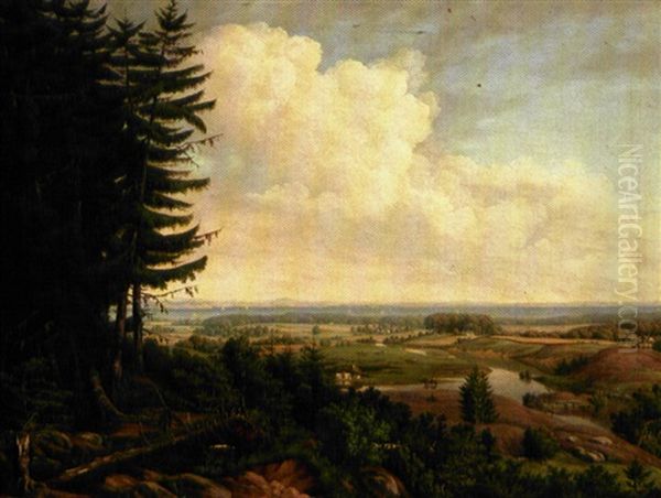 Udsigt Over Oresund Og Hveen Set Fra Rungsted. I Forgrunden Til Hojre Ses Frydenlund Oil Painting by Frederik Christian Jacobsen Kiaerskou