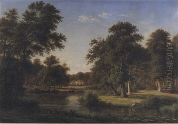 Parklandskap Med Vattendrag Oil Painting by Frederik Christian Jacobsen Kiaerskou