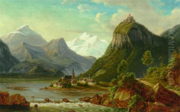 Hohen Eppan I Tyrol Oil Painting by Frederik Christian Jacobsen Kiaerskou