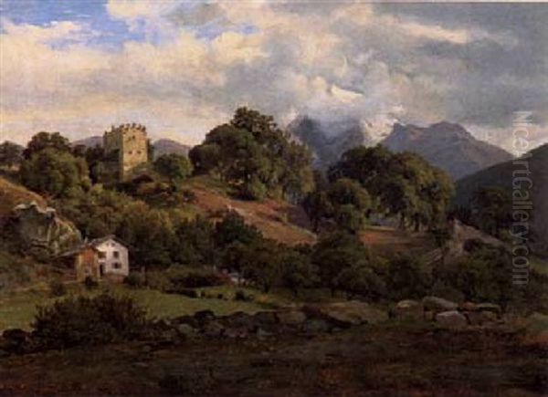 Alpenlandschaft Oil Painting by Frederik Christian Jacobsen Kiaerskou