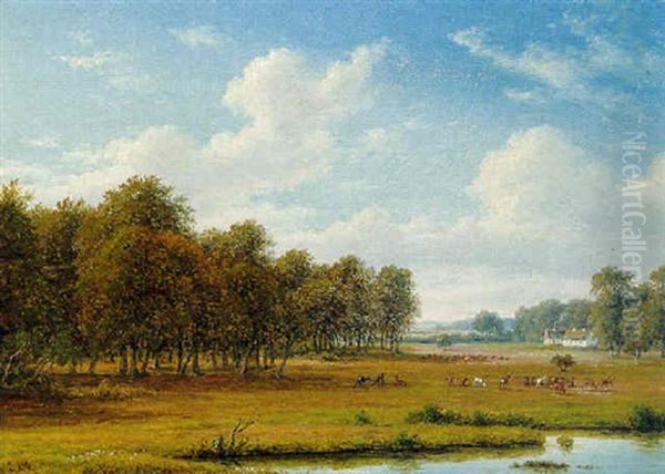 Deer In A Parkland by Frederik Christian Jacobsen Kiaerskou