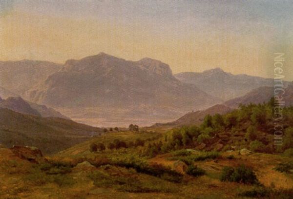 Gebirgstal In Tirol Oil Painting by Frederik Christian Jacobsen Kiaerskou