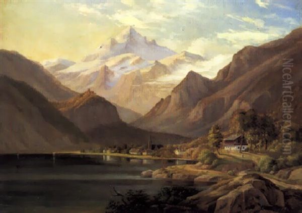 Parti Antaglig Fra Berchtesgaden Med Bjerget Watzmann Oil Painting by Frederik Christian Jacobsen Kiaerskou