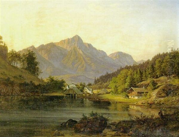 En Vandmolle Ved Siegl-berg I De Baierske Bjerge Oil Painting by Frederik Christian Jacobsen Kiaerskou