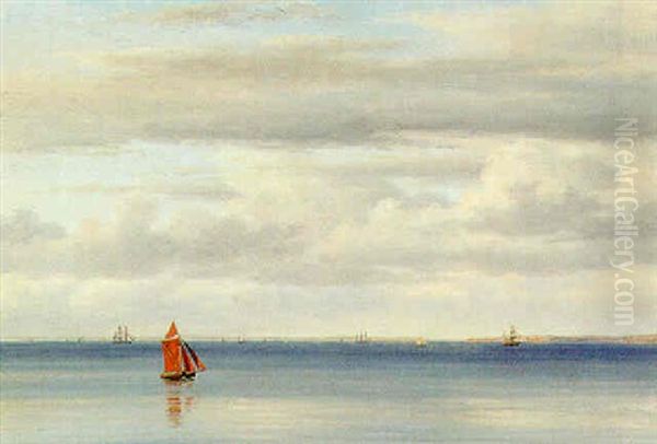 Stille Dag I Sundet I Baggrunden Hveen Oil Painting by Frederik Christian Jacobsen Kiaerskou