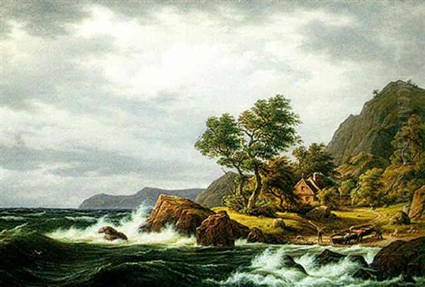 Storm Off The Coast Of Blekinge Oil Painting by Frederik Christian Jacobsen Kiaerskou