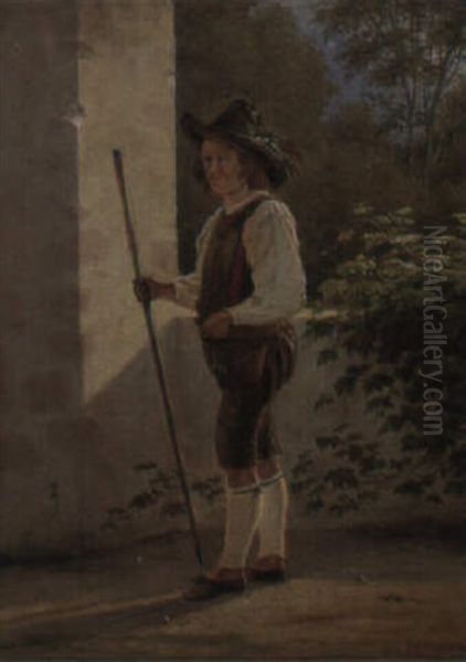 Bildnis Eines Jungen Tirolers Oil Painting by Frederik Christian Jacobsen Kiaerskou