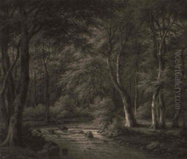 Laubwald Mit Bach Oil Painting by Frederik Christian Jacobsen Kiaerskou