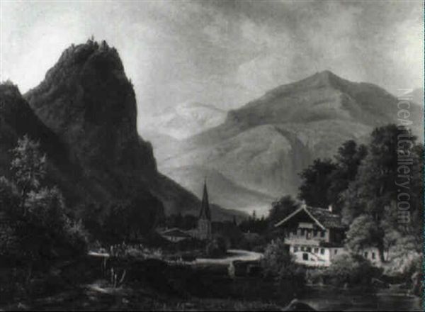 Dorf In Den Alpen Oil Painting by Frederik Christian Jacobsen Kiaerskou