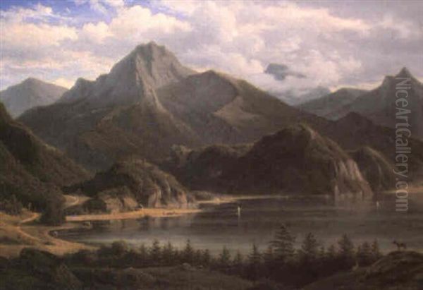 A Fjord Oil Painting by Frederik Christian Jacobsen Kiaerskou