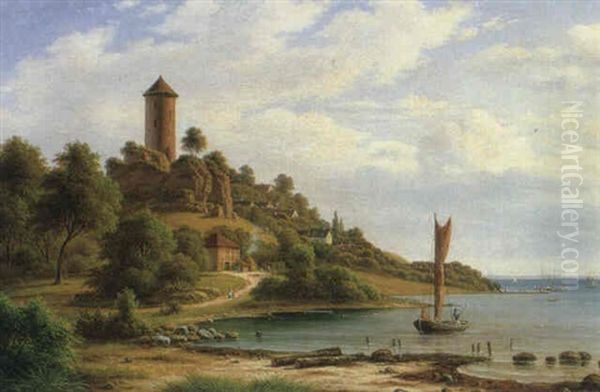 Kystparti Fra Vordingborg, I Baggrunden Gasetarnet Oil Painting by Frederik Christian Jacobsen Kiaerskou