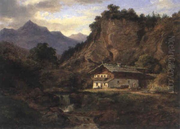 Haus Im Gebirge Oil Painting by Frederik Christian Jacobsen Kiaerskou