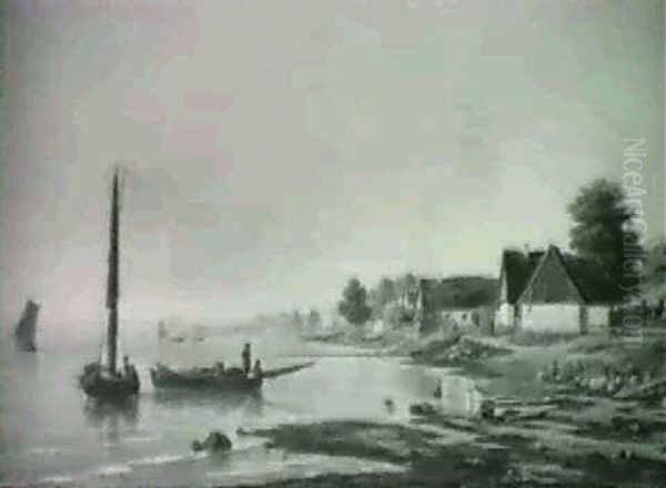 The Fishery At Sletten Oil Painting by Frederik Christian Jacobsen Kiaerskou