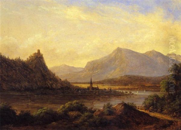 Kalternsee In Tirol Mit Ruine Leuchtenberg Oil Painting by Frederik Christian Jacobsen Kiaerskou