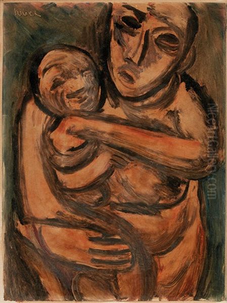 Mother And Child Oil Painting by Wolf Kibel